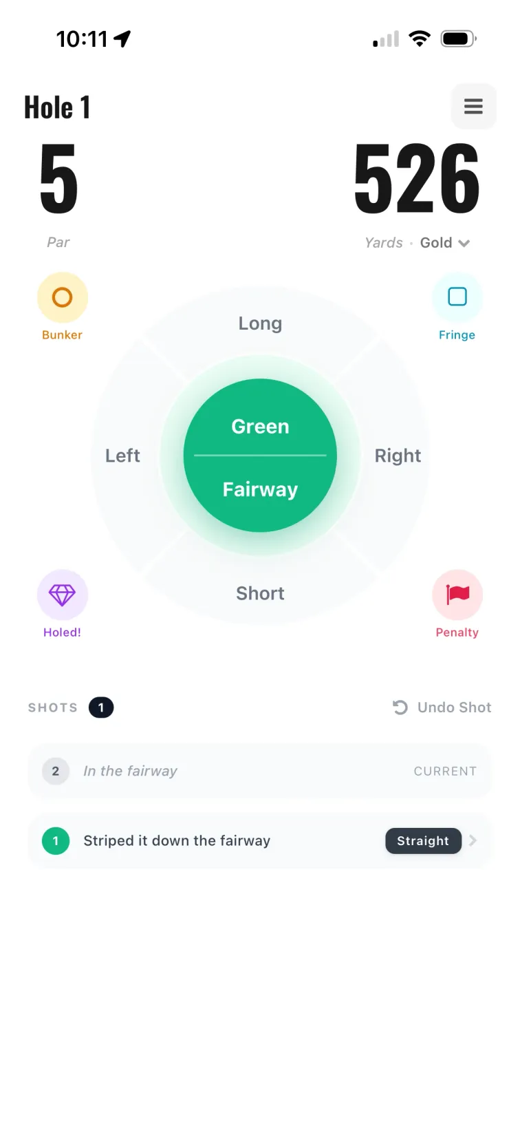 EveryShot golf shot tracking app showing shot input interface